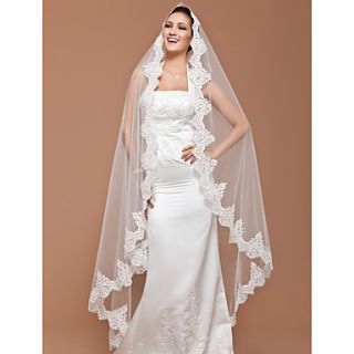 One tier Chapel Veil With Lace Applique Edge (More Colors Available)