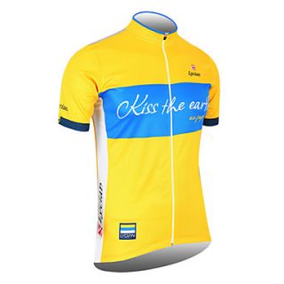 LYCIAN Mens 100% Polyester Short Sleeve Cycling Jersey(Yellow)