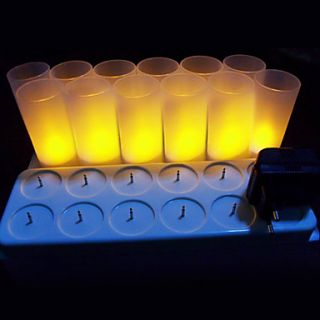 12 pc Warm Yellow LED Rechargeable Flameless Tea Light Candles
