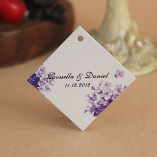 Personalized Rhombus Favor Tag   Little Purple Flowers (Set of 30)