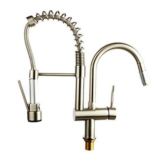 Solid Brass Pull Out Kitchen Faucet   Polished Nickel Finish
