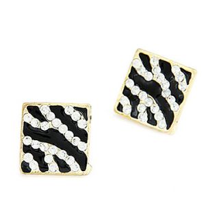 Leopard Grain Square Earrings With Shining Zircon