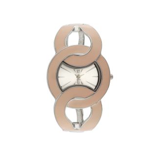 Womens Quilted Link Bangle Bracelet Watch, Peach