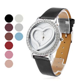 Womens Fashion Heart Shaped PU Band Quartz Wrist Watch (Assorted Colors)