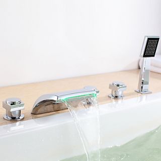 Color Changing LED Hydropower Waterfall Tub Faucet with Hand Shower   Set of 5