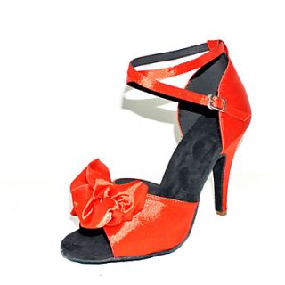 Customized Womens Satin Ankle Strap Latin / Ballroom Dance Shoes With Flower (More Colors)