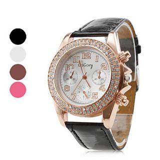 Womens Quartz Analog Crystal Case PU Band Wrist Watch (Assorted Colors)
