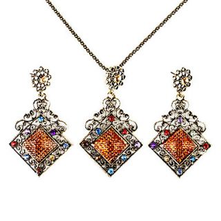 Vintage Diamond Shape Resin Necklace with Earrings Set