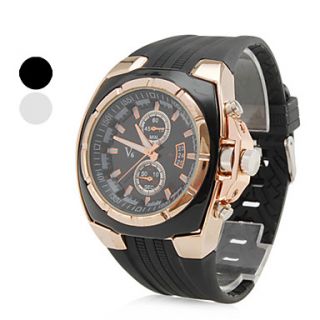 Mens Military Style Gold Case Rubber Band Quartz Wrist Watch (Assorted Colors)