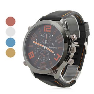 Mens Casual Style Black Case Silicone Band Quartz Wrist Watch (Assorted Colors)