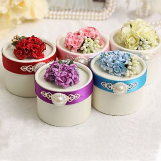 Round Favor Boxes With Flower And Pearl   Set of 12 (More Colors)