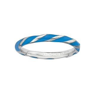 Sterling Silver Blue Enamel Twist Ring, White, Womens