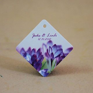 Personalized Rhombus Favor Tag   Purple Flowers (Set of 30)