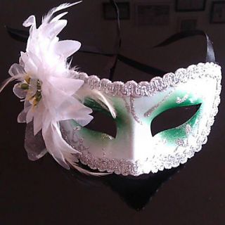 Green And White Feather Folwer Purfle Plastic Half face Mask