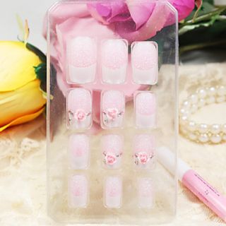 12PCS Full Cover Pink Rose Style Acrylic Nails Tips With Nail Glue