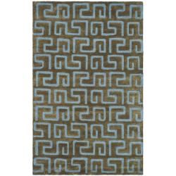 Handmade Puzzles Brown/ Blue New Zealand Wool Rug (5x 8)