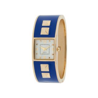 Womens Enamel Stud Bangle Watch, Blue/Gold