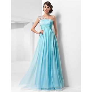 A line One Shoulder Floor length Chiffon And Tulle Evening/Prom Dress