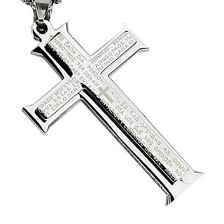 Double Cross Silver Bible Titanium Steel Necklace