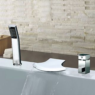 Chrome Finish Widespread Two Handles Contemporary Waterfall With Handshower Tub Faucet