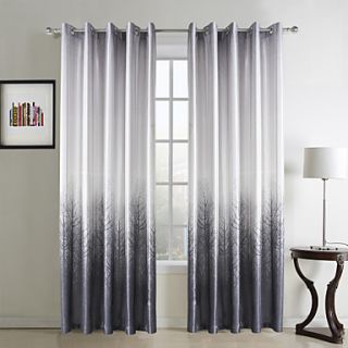 (One Pair) Modern Grey Forest Print Polyester Energy Saving Curtain