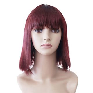 Capless Medium Red Straight High Quality Synthetic Japanese Kanekalon Wigs