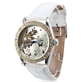 Womens PU Analog Mechanical Wrist Watch (White)