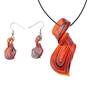 Ribbon Pattern Coloured Glaze Earrings Necklace Jewelry Set