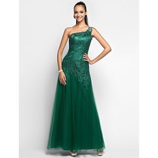 Sheath/Column One Shoulder Floor length Lace And Tulle Evening/Prom Dress