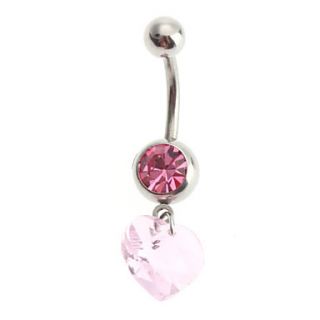 Pink Crystal Heart Stainless Navel Ring