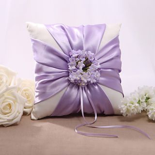 Lilac Floral Design Satin Wedding Ring Pillow