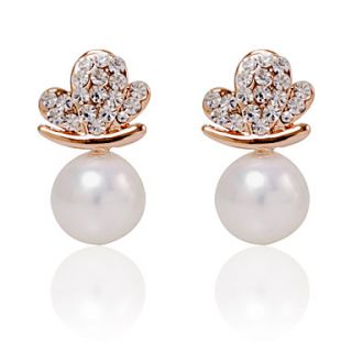 Classic Alloy Pearl Stud Earrings with Crystal