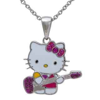 Girls Stainless Steel Pink Crystal Hello Kitty Pendant with Guitar, Girls