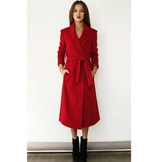 Womens Tailored Lapel Long Coat with Belt
