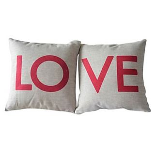Set of 2 Love Cotton/Linen Decorative Pillow Cover