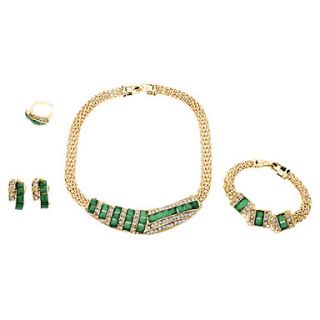 Graceful Rhinestone Jade Green Gem Jewelry Set