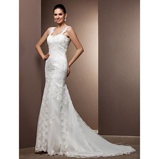 Trumpet/Mermaid Sweetheart Court Train Tulle And Lace Wedding Dress