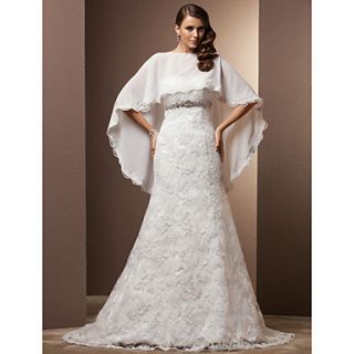 Trumpet/Mermaid Sweetheart Court Train Lace And Chiffon Wedding Dress With A Wrap