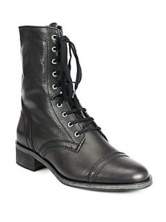 10022 SHOE  Beth Leather Lace Up Combat Boots   Black