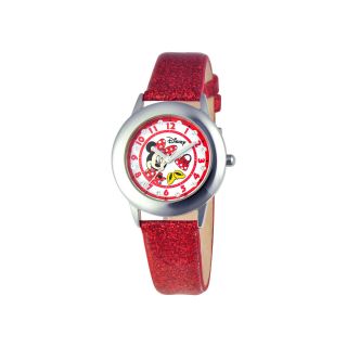 Disney Glitz Minnie Mouse Kids Red Glitter Watch, Girls