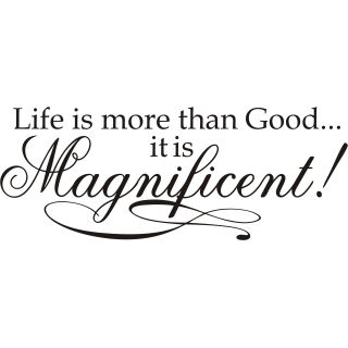 Life Is More Than Good It Is Magnificent Vinyl Art Quote (MediumSubject OtherMatte Black vinylDimensions 22 inches long x 8.5 inches high x 1/16 inches wide )
