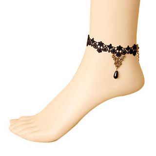 Little Flower Pattern Bead Black Lace Anklet