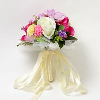 Round Shape Multicolor Satin Flower Wedding Bridal Bouquet