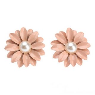 Lovely Pink Pearl Stud Earrings Little Daisy Flowers