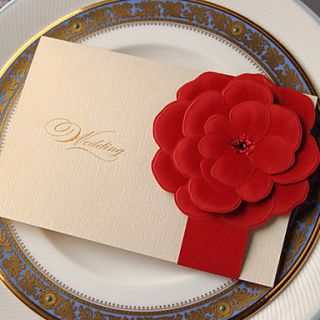 Beautiful Wedding Invitation With Embossed Flower (Set of 50)