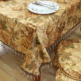 Traditional Polyester Khaki Print Floral Table Cloths