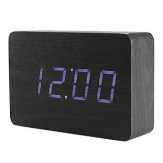 Dark Wooden Design White Light Desktop Alarm Clock Calendar Thermometer (100 240V/4xAA)