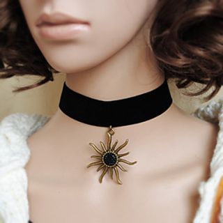Womens Gothic Black Velvet Ribbon Necklace with Sun Pendant