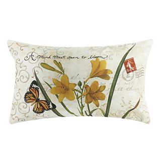 Country Floral Cotton/Linen Decorative Pillow Cover