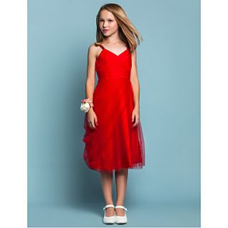 Sheath/Column Spaghetti Straps Knee length Tulle Junior Bridesmaid Dress (551544)